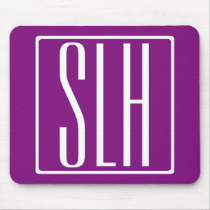 Tapis De Souris Gras moderne 3 initiales Monogramme Blanc et pou