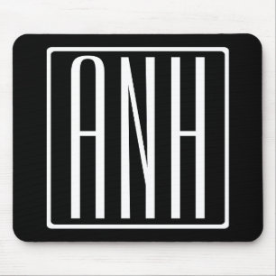 Tapis De Souris Gras moderne 3 initiales Monogramme   Blanc sur no