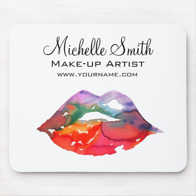 Tapis De Souris Gras Rainbow Lips Aquarelle Dessin maquillage beau (Devant)