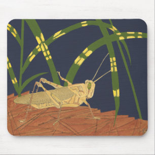Tapis De Souris Grasshopper en Grass vert sur Arrière - plan bleu