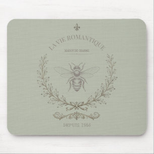 Tapis De Souris Gravure de abeille vert sauge   Rustique campagne 
