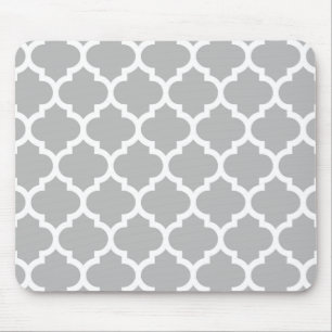 Tapis De Souris Gray White Moroccan Quatrefoil Pattern #5