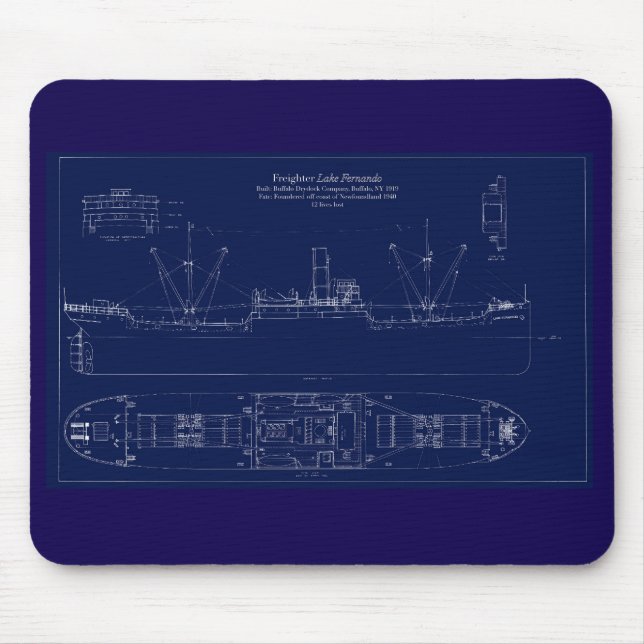 Tapis De Souris Great Lakes Freighter Lake Fernando Blueprint (Devant)