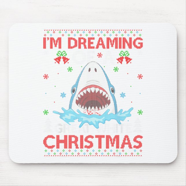 Tapis De Souris Great White Shark Ugly Xmas Sweater Shark Fishing  (Devant)