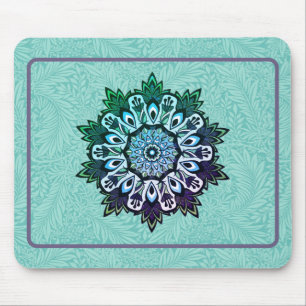Tapis De Souris Green Aqua Blue Flower Mandala Boho