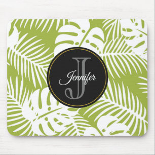 Tapis De Souris Green Palm Feuille Rainforest Motif Monogram