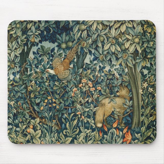 Tapis De Souris GREENERY, FOREST ANIMALS Pheasant, Fox, Green Flor (Devant)