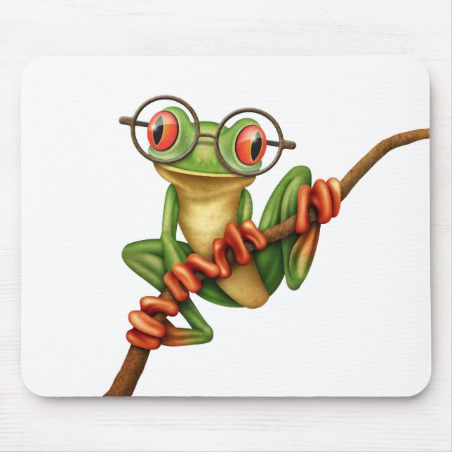 Tapis De Souris Grenouille d'arbre verte mignonne avec des verres (Devant)