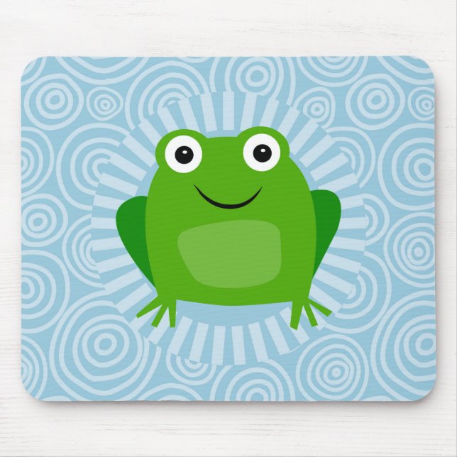 Tapis De Souris Grenouille Drôle - Mignonne Froggy Sur Bleu (Devant)