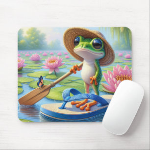 Tapis De Souris Grenouille flottant sur un tonneau