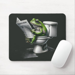 Tapis De Souris Grenouille lisant un journal sur les toilettes
