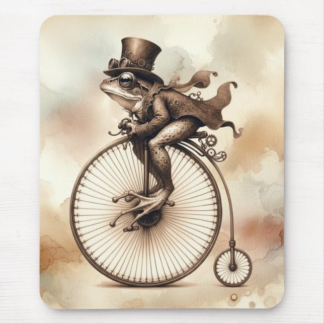 Tapis De Souris Grenouille Steampunk équitation d'un vélo de cent- (Devant)
