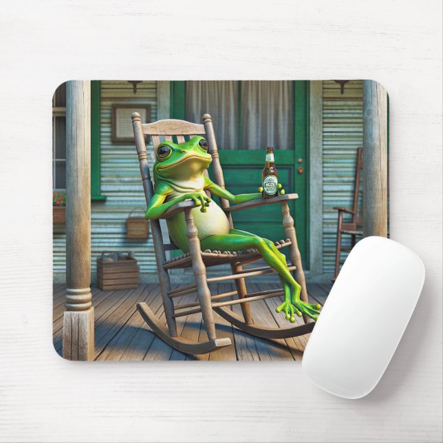 Tapis De Souris Grenouille verte avec bouteille de bière (Avec souris)