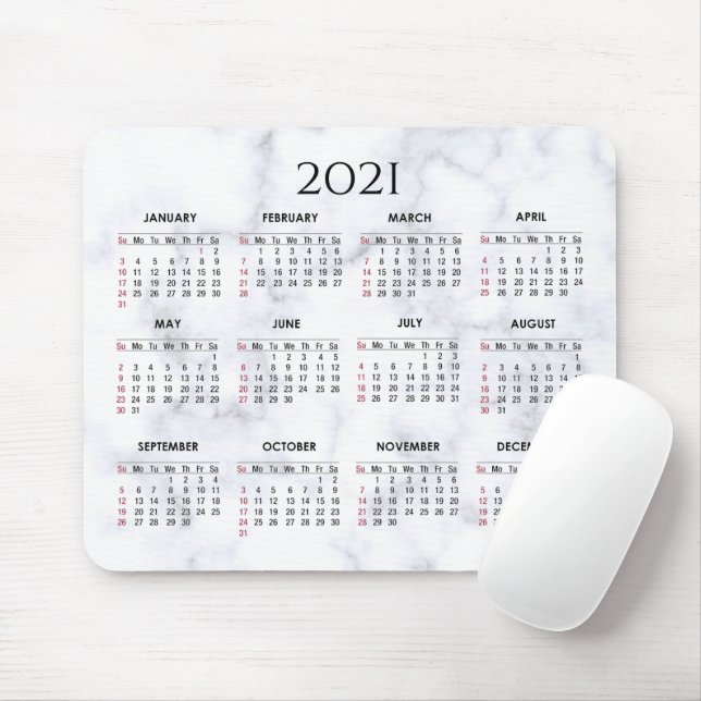 Tapis De Souris Grey and White Marble | Custom 2021 Calendar (Avec souris)