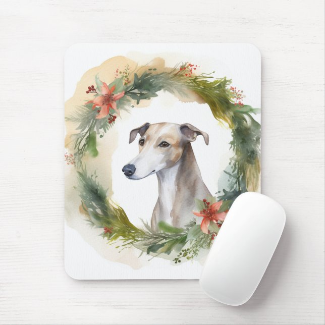 Tapis De Souris Greyhound Christmas Wreath Festive Pup (Avec souris)