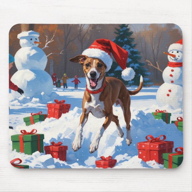 Tapis De Souris Greyhound coule dans la neige avec le Casquette de (Devant)