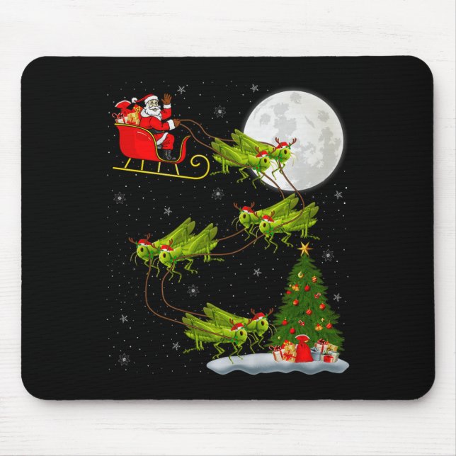 Tapis De Souris Grhopper Santa Sleigh Flying Funny Magical Christm (Devant)