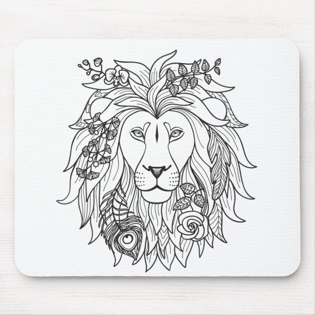Tapis De Souris Griffonnage de lion et de fleurs (Devant)
