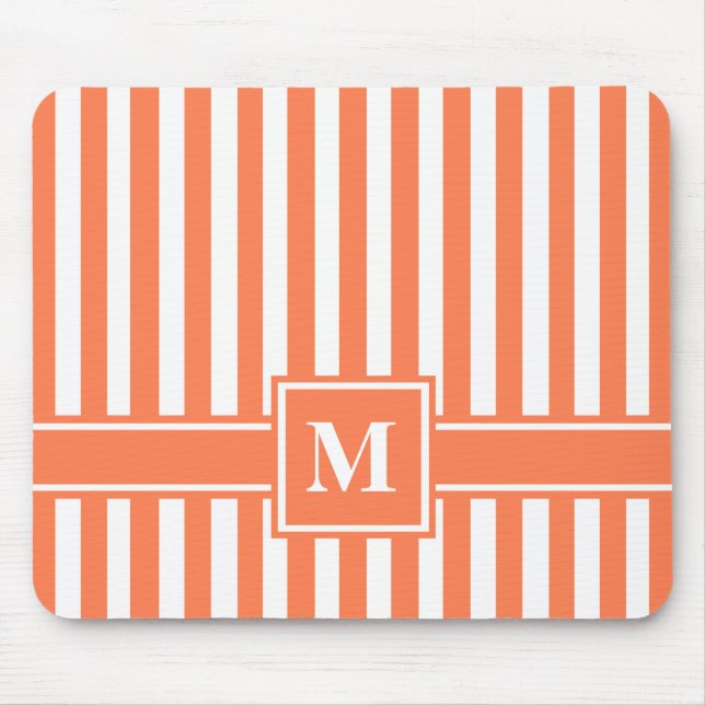 Tapis De Souris Grille moderne corail avec Monogramme (Devant)