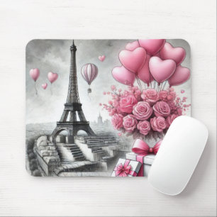 TAPIS DE SOURIS GRIS AVEC ROSE PARIS VALENTINES JOURNÉE FLEURS