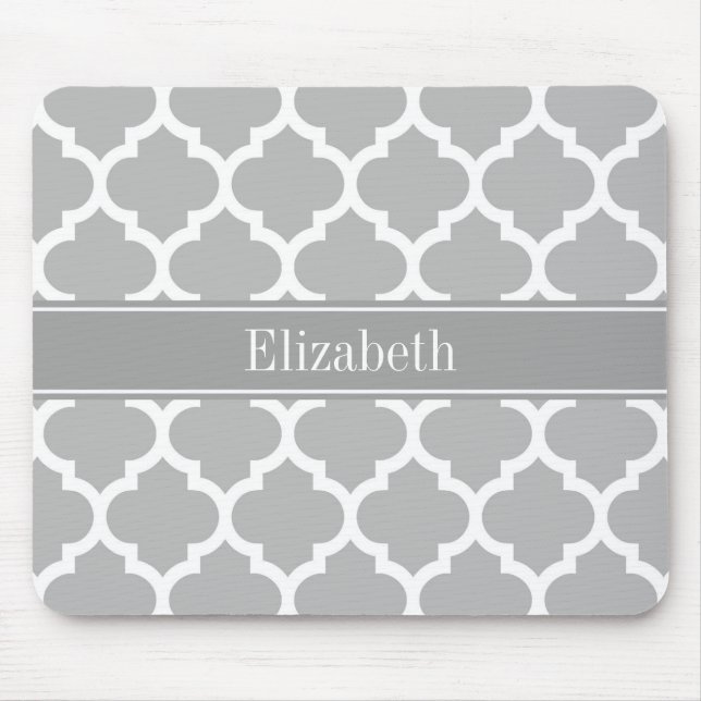 Tapis De Souris Gris Blanc Marocain #5 gris foncé Nom Monogramme (Devant)