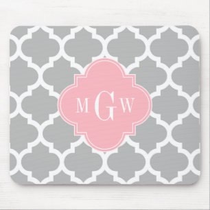 Tapis De Souris Gris Blanc Marocain #5 Rose 3 Monogramme initial