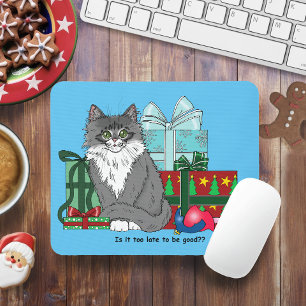Tapis De Souris Gris blanc Noël Kitten