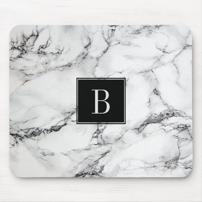 Tapis De Souris Gris et Marbre blanc modernes monogrammes (Devant)
