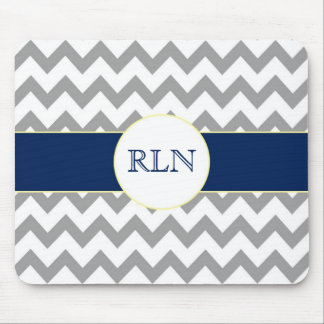 Tapis De Souris Gris et monogramme rayé Mousepad de Chevron de
