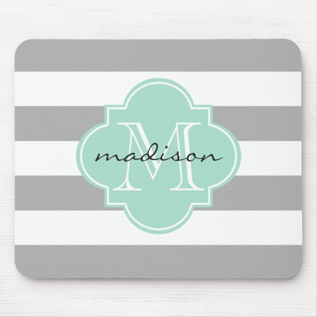 Tapis De Souris Gris et pinces Nautiques Monogramme personnalisé (Devant)