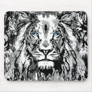 Tapis De Souris Gris Lion Mousepad - Dessin de portrait de tête de