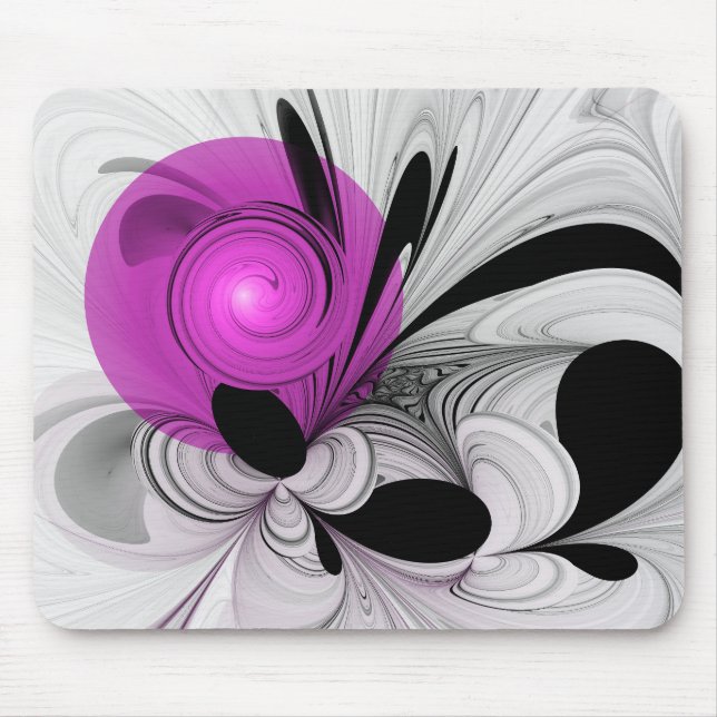 Tapis De Souris Gris Noir Abstrait Avec Art Fractal Magenta (Devant)