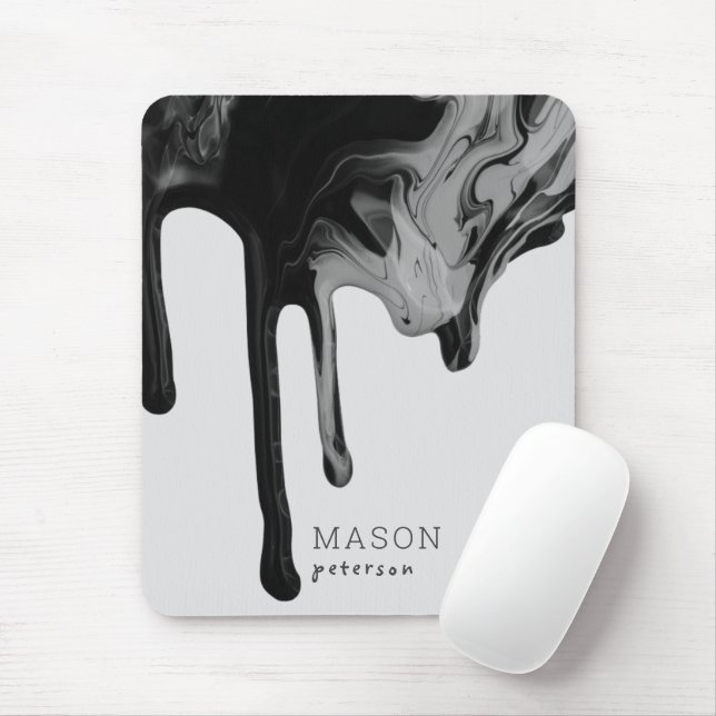 Tapis De Souris Gris Noir Laisser Peint Marbre Liquide Marbre sans (Avec souris)