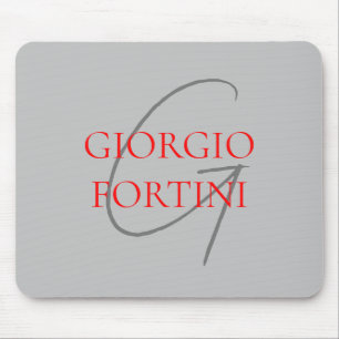 Tapis De Souris Gris Rouge Votre nom Monogramme initial Moderne