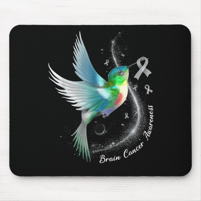 Tapis De Souris Gris Ruban Humminbird Cerveau Cancer Sensibilisati (Devant)
