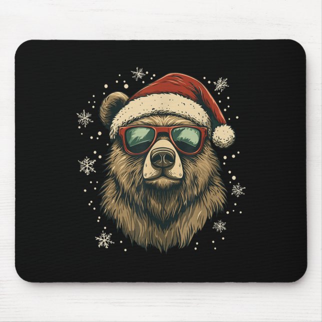 Tapis De Souris Grizzly Bear Santa Hat Funny Cute Animal Lover Chr (Devant)