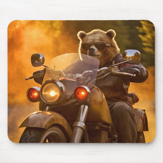 Tapis De Souris Grizzly Oear Animal Fun équitation Moto Vélo Heure (Devant)