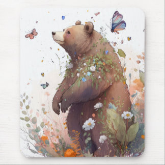 Tapis De Souris Grizzly Oear Portrait Animal Peinture Faune Art