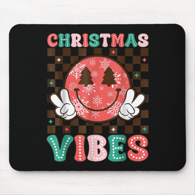 Tapis De Souris Groovy Christmas Vibes Happy Smile Face Xmas Holid (Devant)