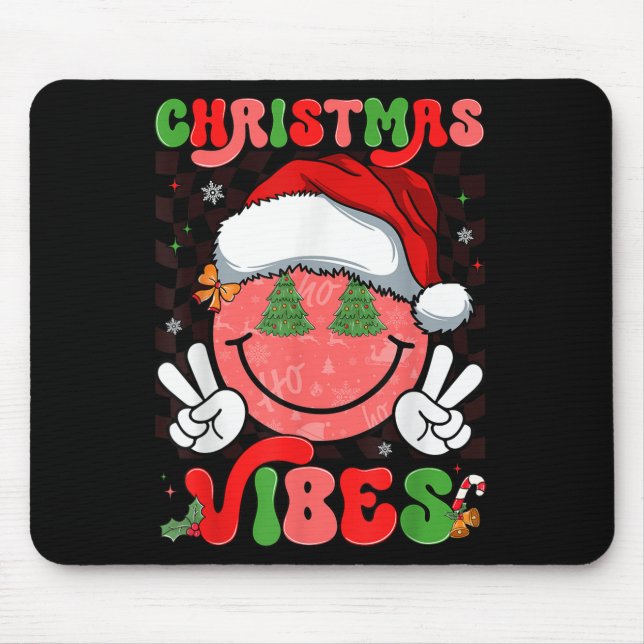 Tapis De Souris Groovy Christmas Vibes Smile Face Santa Hat Xmas M (Devant)
