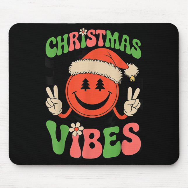 Tapis De Souris Groovy Christmas Vibes Smile Face Santa Hat Xmas T (Devant)