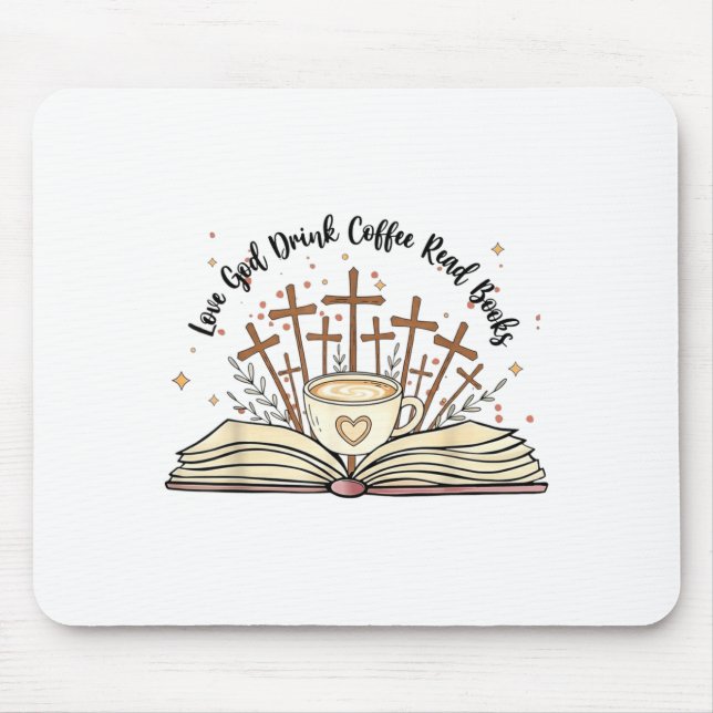 Tapis De Souris Groovy Flowers Love God Drink Coffee Read Books Ch (Devant)