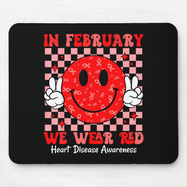 Tapis De Souris Groovy In February We Wear Red For Heart Disease A (Devant)