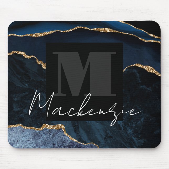 Tapis De Souris Gros Gras Monogramme Blue Agate Mousepad (Devant)