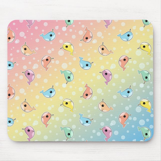 Tapis De Souris Gros motif de Narwhal d'arc-en-ciel (Devant)