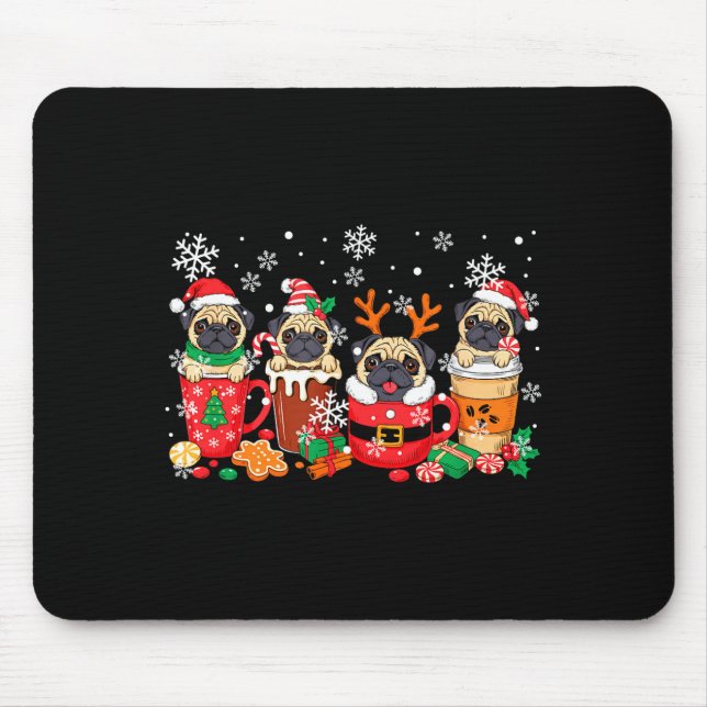 Tapis De Souris Group Santa Reindeer Pugs In Coffee C Christmas  (Devant)