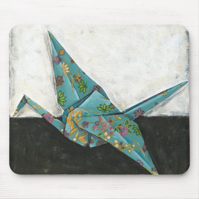 Tapis De Souris Grue Origami aux motifs floraux (Devant)