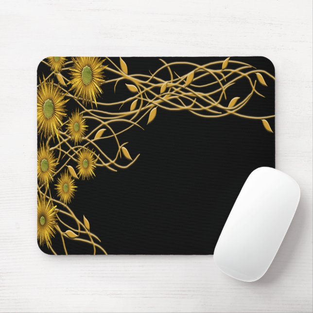 Tapis De Souris Grunge jaune doré Fleur et Vin (Avec souris)
