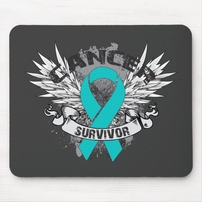 Tapis De Souris Grunge Winged Ribbon Cancer de l'ovaire Survivant (Devant)