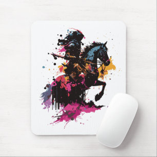 Tapis De Souris Guerrier équitation cheval en aquarelle